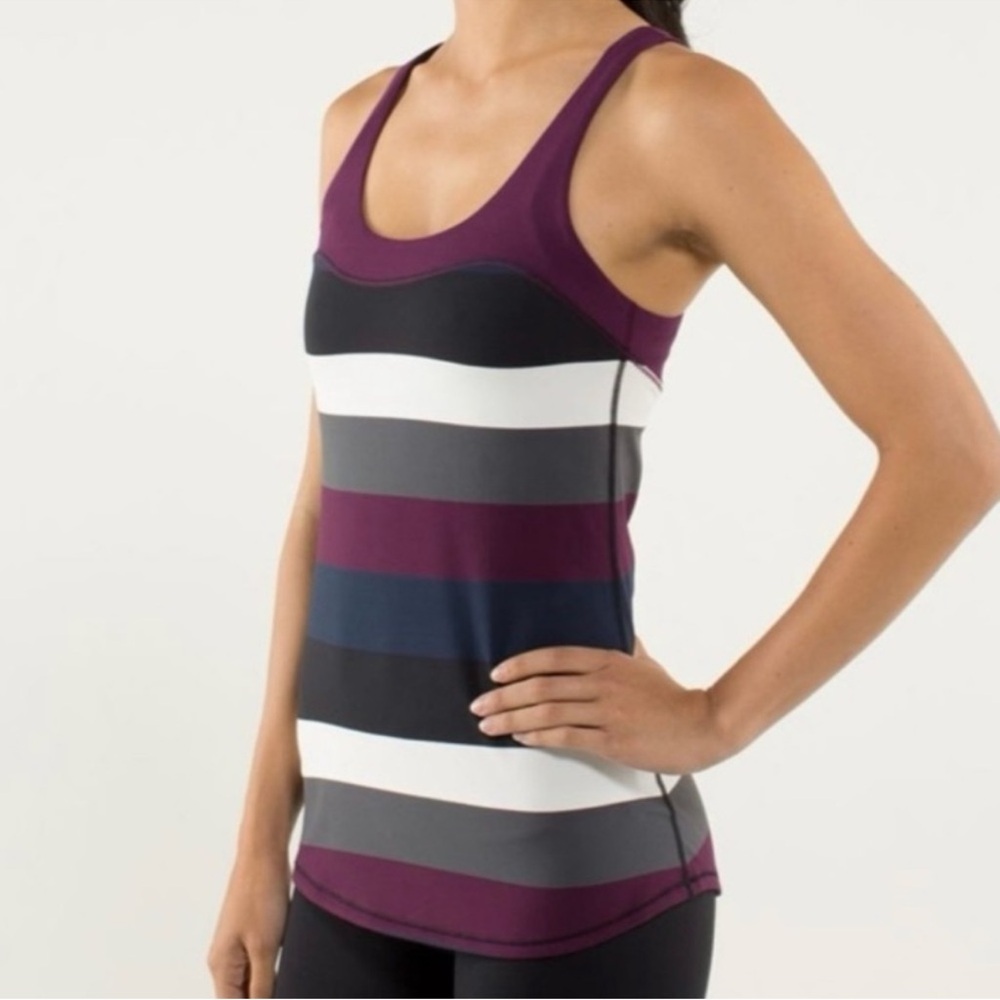 Lululemon Run: First Base Tank Pow Stripe Angel Wing/Plum size 8